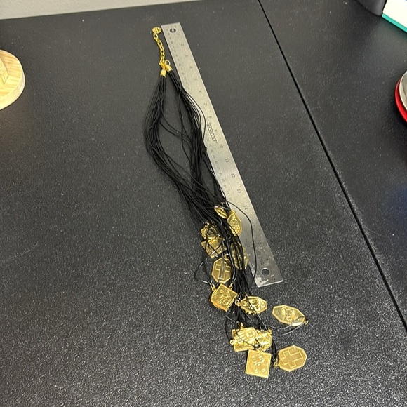 Statement Elegant Black Gold Multi-Strand Charm Necklace - Picture 6 of 9